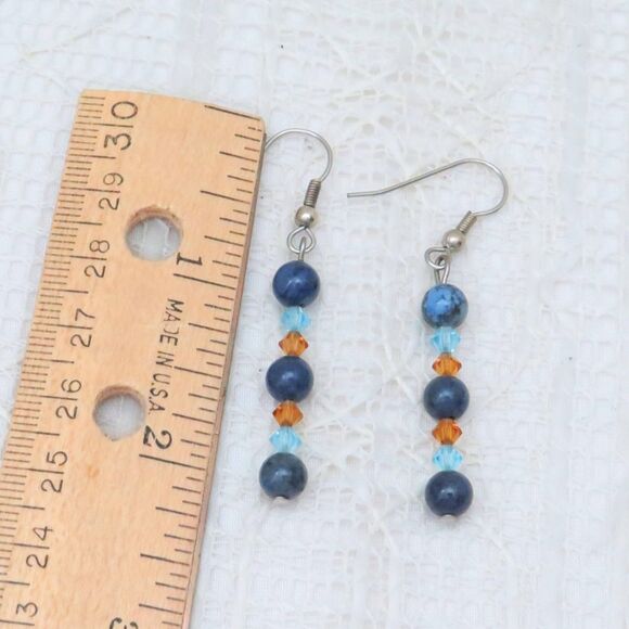 Blue Sodalite and Crystal Dangle Earrings, Boho Gemstone Jewelry, Gift for Her, - Picture 8 of 8